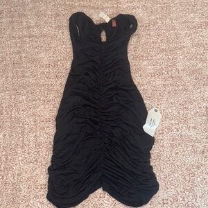 PILCRO Black Ruched Sleeveless Tank